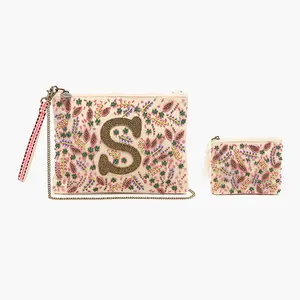 S Initial Embellished Pouch with Coin Bag