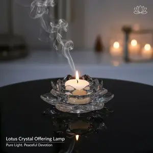 Lotus Crystal Incense Burner, LED Flashing Candle Light, Flameless Wax Candle Lamp, Home Temple Meditation Yoga Decoration, Pure Light