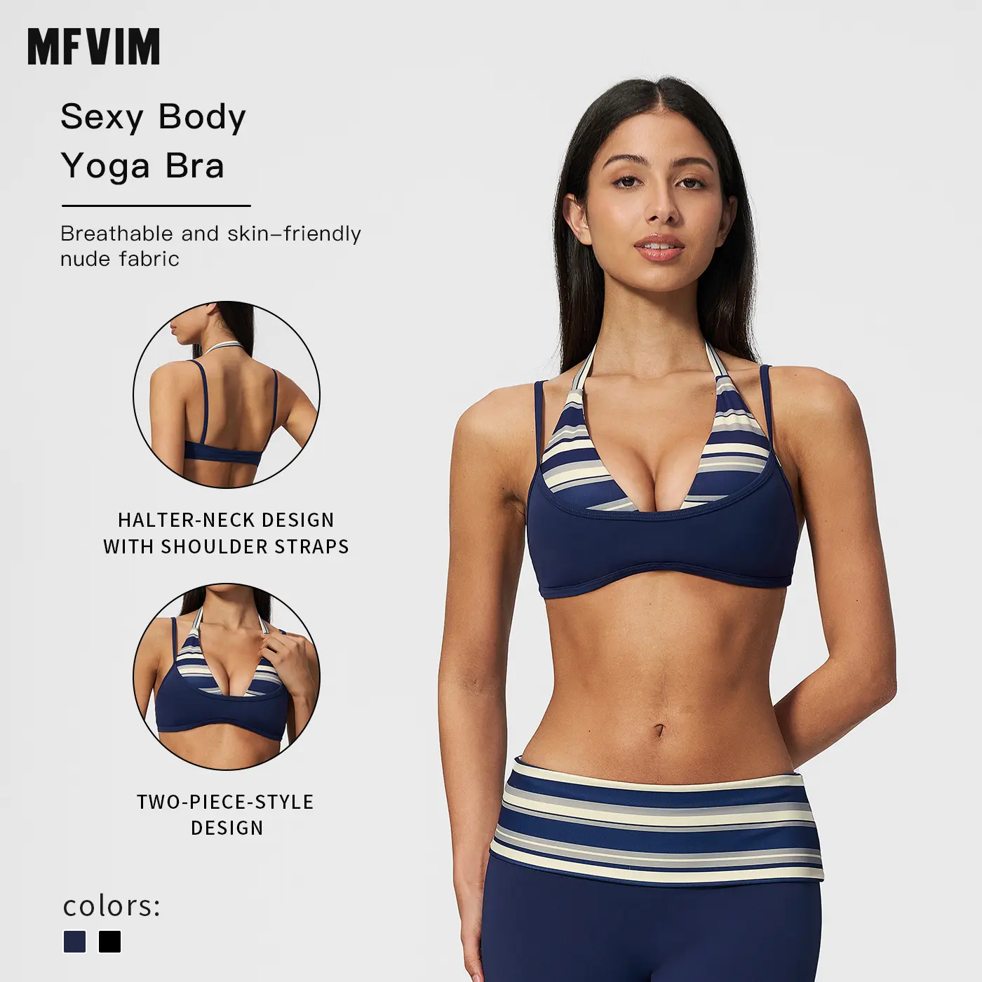 MFVIMn Women’s New Nude Feel Breathable Color-Block Striped Yoga Bra - Double Shoulder Straps, No Underwire, Ultra-Stretchy Stretch Fit Sports Bra for Yoga, Fitness, No Underwire Sports Bras, Stretch Fit Sports Bras,back to school,back to school haul