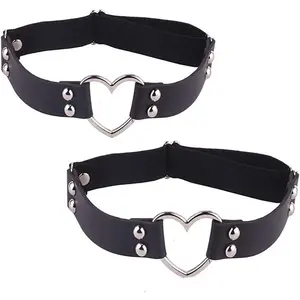 2PCS Leather Heart Garter - Adjustable Leg Ring for Cosplay, Spike Party