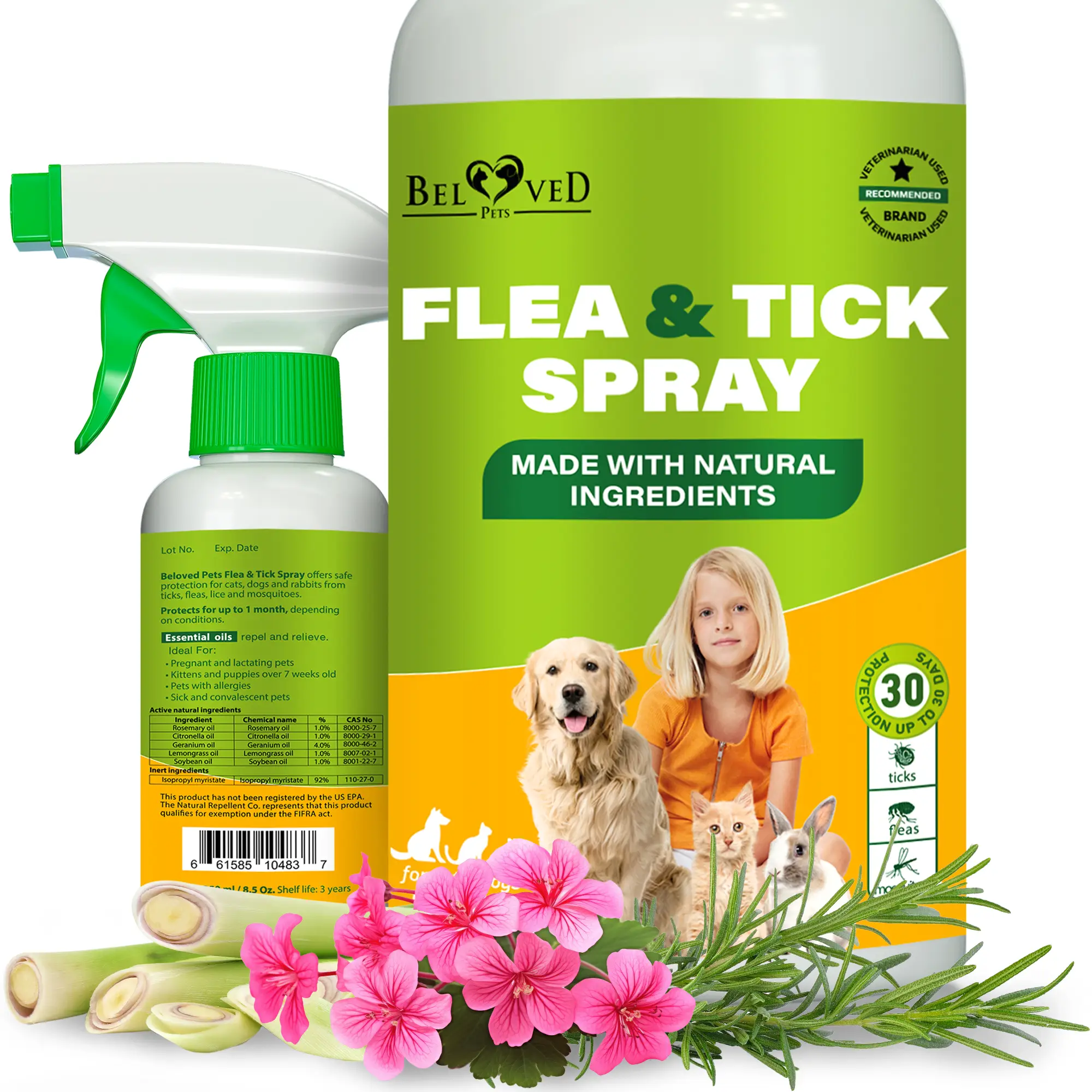 Natural Flea and Tick Home Spray for Dogs, Cats & Ferret