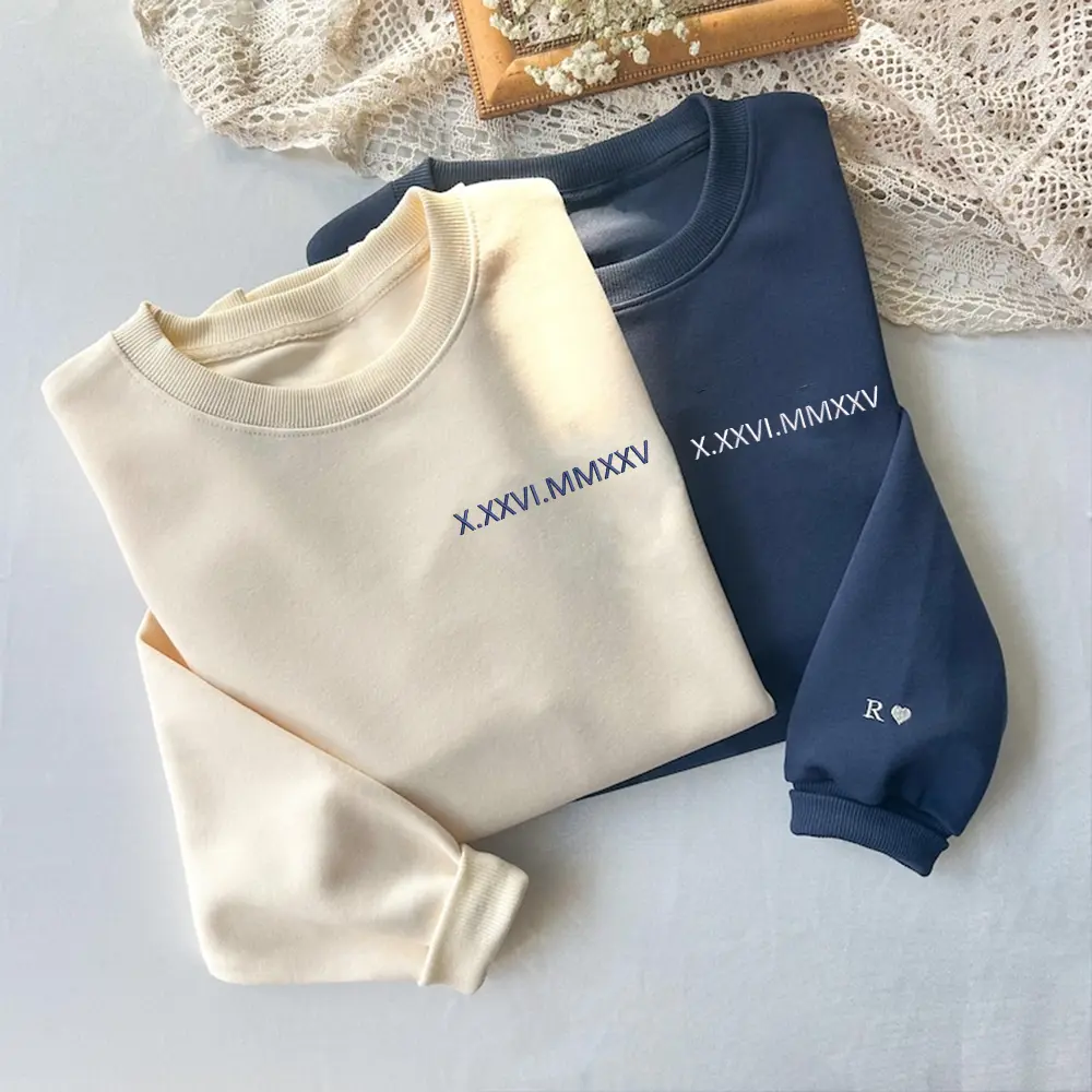 Custom Roman Numeral Embroidered Sweatshirt for Couples – Personalized Wedding & Anniversary Crewneck, Engagement & Valentine’s Day Gift