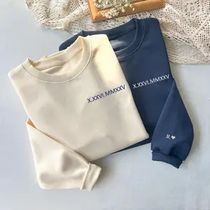 Custom Roman Numeral Embroidered Sweatshirt for Couples – Personalized Wedding & Anniversary Crewneck, Engagement & Valentine’s Day Gift