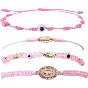 Pink String Evil Eye 7 Knot Lucky Bracelets Mexican Braclets Red Braided Black Rope San Judas Bracelet Virgin Mary Amulet Gift for Women Men