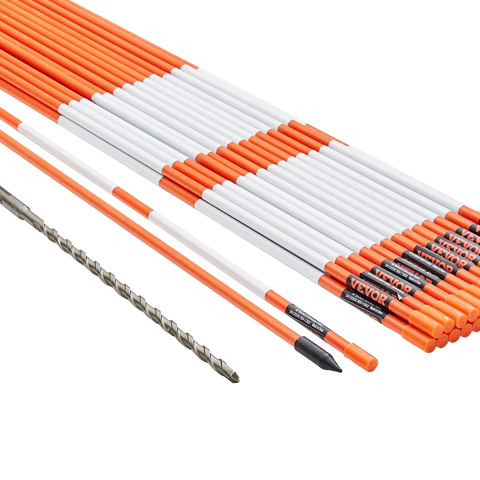 VEVOR Strong Safety Fiberglass Driveway Markers, 30 PCS 48 In 0.31-in Diameter Orange UV-Resistant Outdoor Snow Stakes with Reflective Tape, 12-in Steel Drill Bit & Gloves for Driveways, Courtyards, Fiber Glass