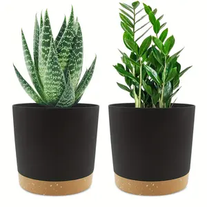 2 pcs, 6.5-inch flowerpot set, indoor plant flowerpot with drainage hole and detachable base, outdoor garden flowerpot dish modern decoration, suitable for cactus, succulent and green plants.