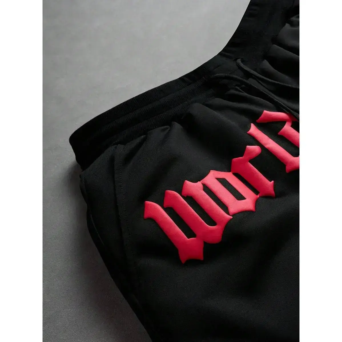 Men's Casual Summer Flame & Letter Print Shorts, Black Graphic Shorts, Red Flame Shorts, Back To School Men's Casual Summer Flame & Letter Print Shorts, Black Graphic Shorts, Red Flame Shorts, Back To School