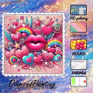 DIY 5D flocking diamond painting kit, AB drill, fairy dust drill, crystal drill, lips, rainbow, heart-shaped diamond embroidery, special craft diamond art kit, wall decor, gift for family, loved ones, friends.