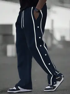 Men's New Buttoned Casual Pants, High Street Vintage Style, Fitted Long Jogger Trousers, Spring & Fall Fashion, Cross-Border Clothing