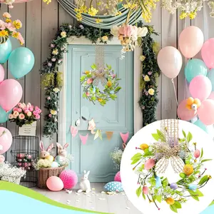 Easter Mini Wreath with Ribbon Bow, Spring Decorative Egg, Perfect for Cabinet, Window, Front Door, Desktop Display, Country Home Decoration, Party Decoration, Doorframe Ornament