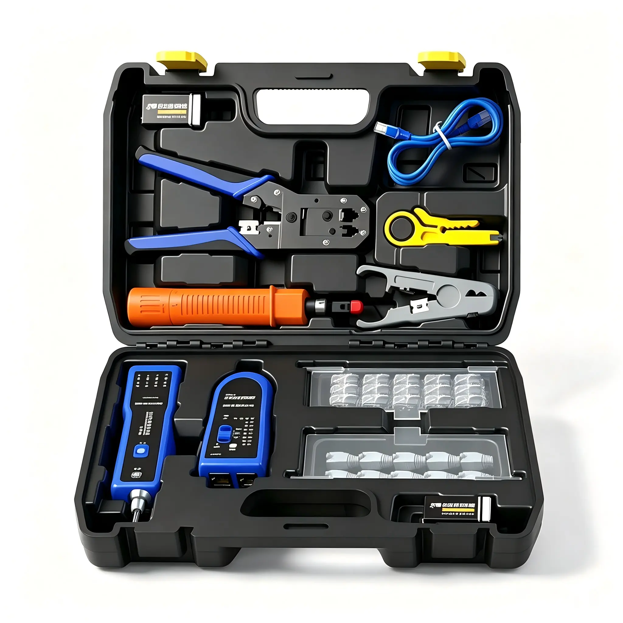 49 pcs Professional Network Tool Kit,  14 in 1 - RJ45 RJ11,RJ12,Crimp Tool, Cat6 Pass Through Connectors , Cable Tester, Wire Stripper, Ethernet Punch Down Tool,Electrician Gift, Holiday Gift