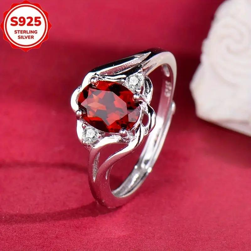 Luxurious ruby ring, elegant 925 sterling silver women's ring, adjustable opening ring size - perfect for mothers or couples, Christmas, Mother's Day gifts