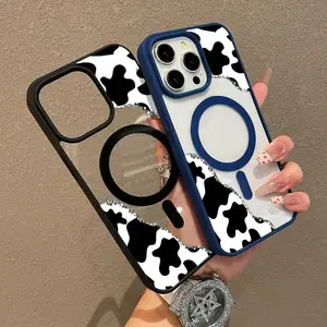 Premium Magnetic Case for iPhone17air /11/12/13/14/15/16/promax Cow Print Corner collage |       MagSafe Ready, Anti-Fall, and Ultra-Thin Design |       Perfect for Everyday Use springtok aesthetic pattern design protective phone case magsafe magnetic lux