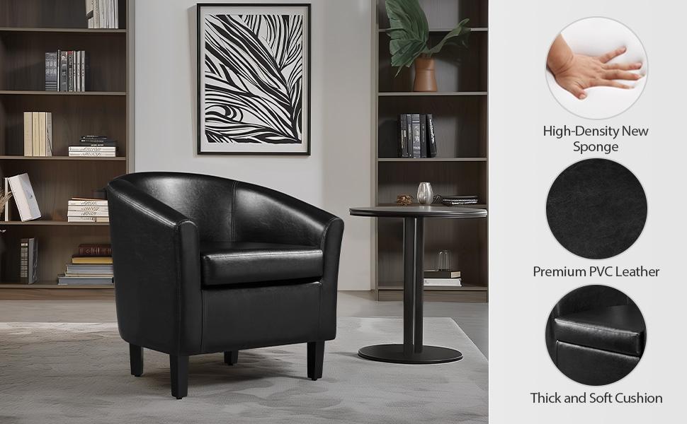 Yaheetech Faux Leather Club Chair Accent Arm Chair Artificial Leather Barrel Chair Contemporary Style for Living Room Bedroom Reception Room