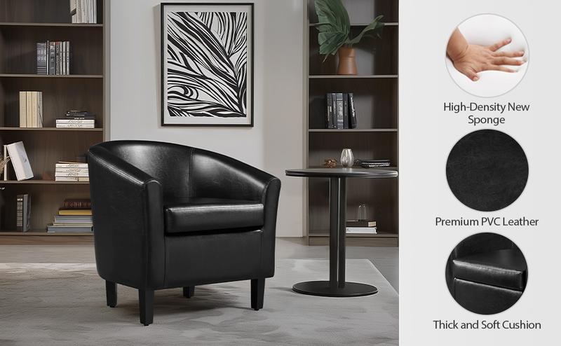 Yaheetech Faux Leather Club Chair Accent Arm Chair Artificial Leather Barrel Chair Contemporary Style for Living Room Bedroom Reception Room