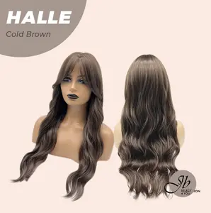 JBEXTENSION 27 Inches Long Wave Cold Brown Wig with Bangs HALLE