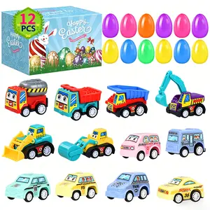 12Pcs Easter Egg Surprise Pull Back Cars, Blind Box Toy Vehicles for Kids, Perfect Easter Basket Stuffers, Party Favors & Birthday Gifts