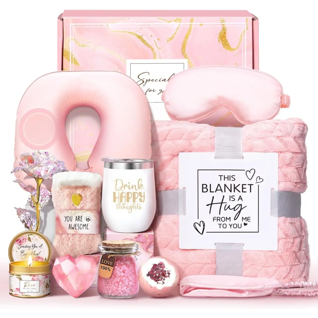 Birthday Gifts for Women Self Care Gifts Get Well Soon Gifts for Women,Relaxing  Gifts Basket w/Flannel Blanket Traveling Pillow Care Package christmas Birthday Gifts Idea for Mom Her Wife Friends