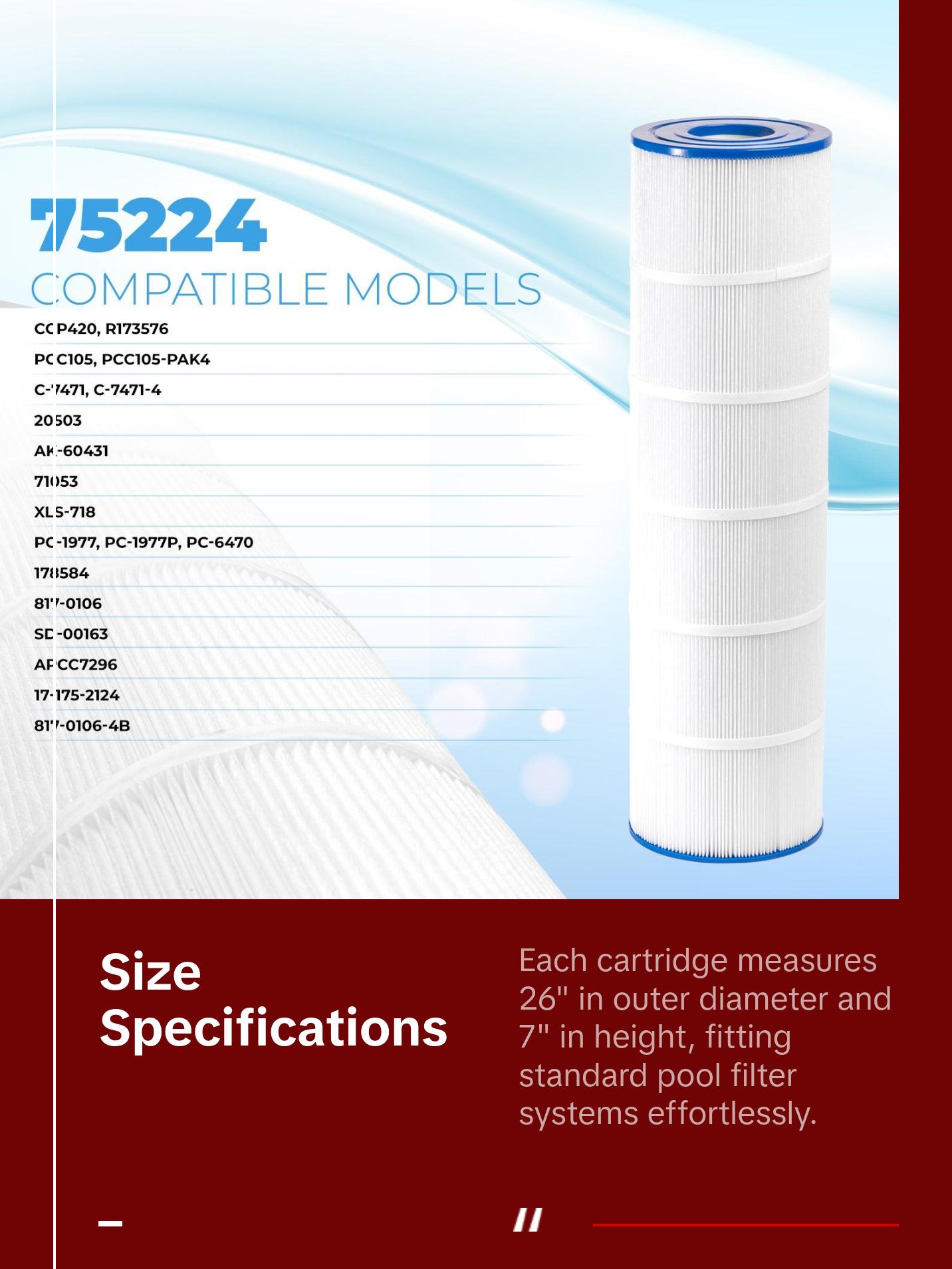 XtremepowerUS Pool Filter Replacement Cartridge 4-Pack 105 sq.ft OD 26" x 7 for Efficient Filtration Systems Compact Design Easy Replacement   Pool Filter Cartridge
