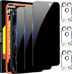 3 Pack Privacy Screen Protector for iPhone 17 Pro Max [Phone Case Friendly] Accessories Private Film, 3 Pacs Tempered Glass Camera Lens Protector, with Mounting Frame for Apple Anti Spy,Black