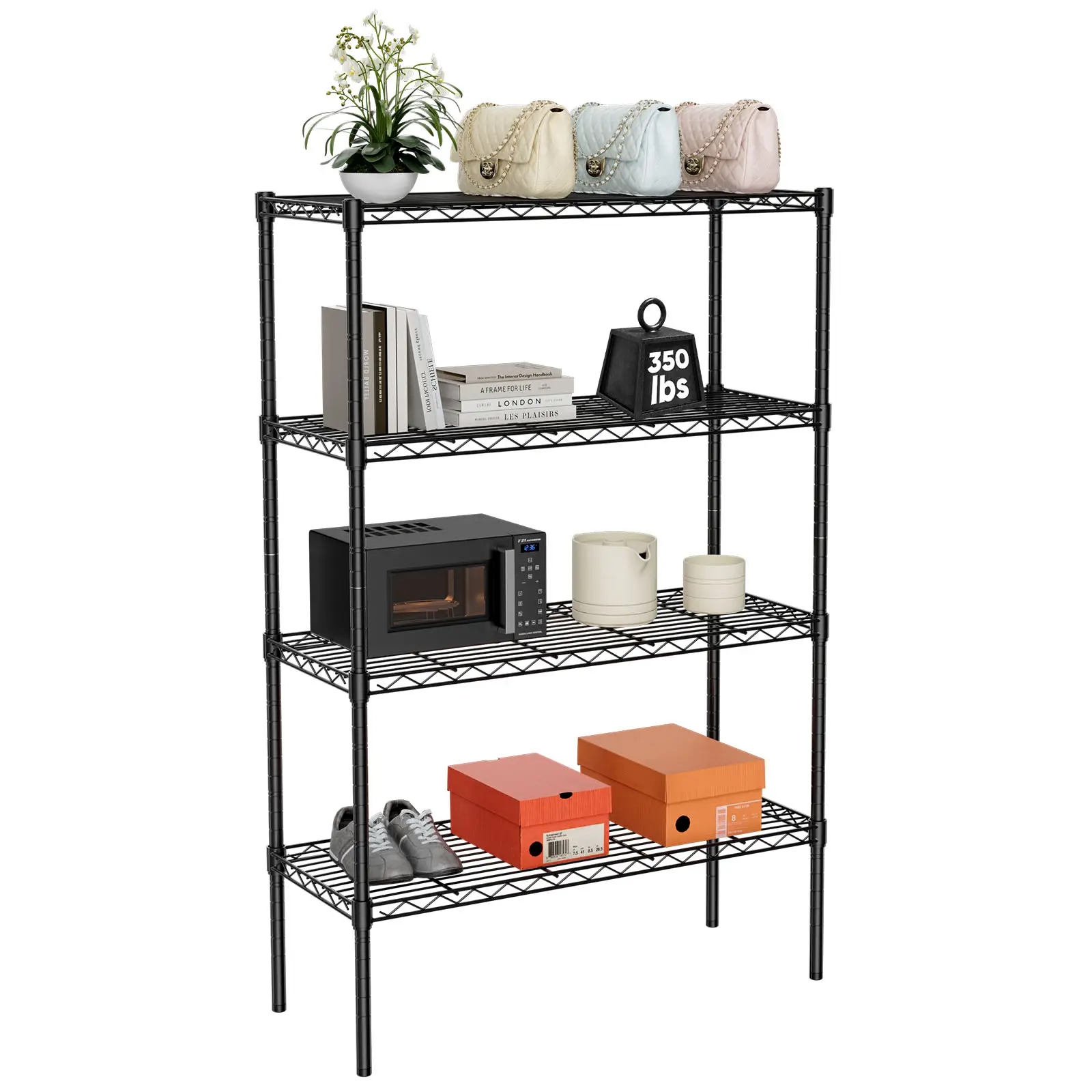Sweet Furniture F Storage Shelving Unit 5-Tier, Adjustable Metal Wire Racks Heavy Duty Standing Shelf Organizer for Kitchen, Closet, Pantry, Garage, B