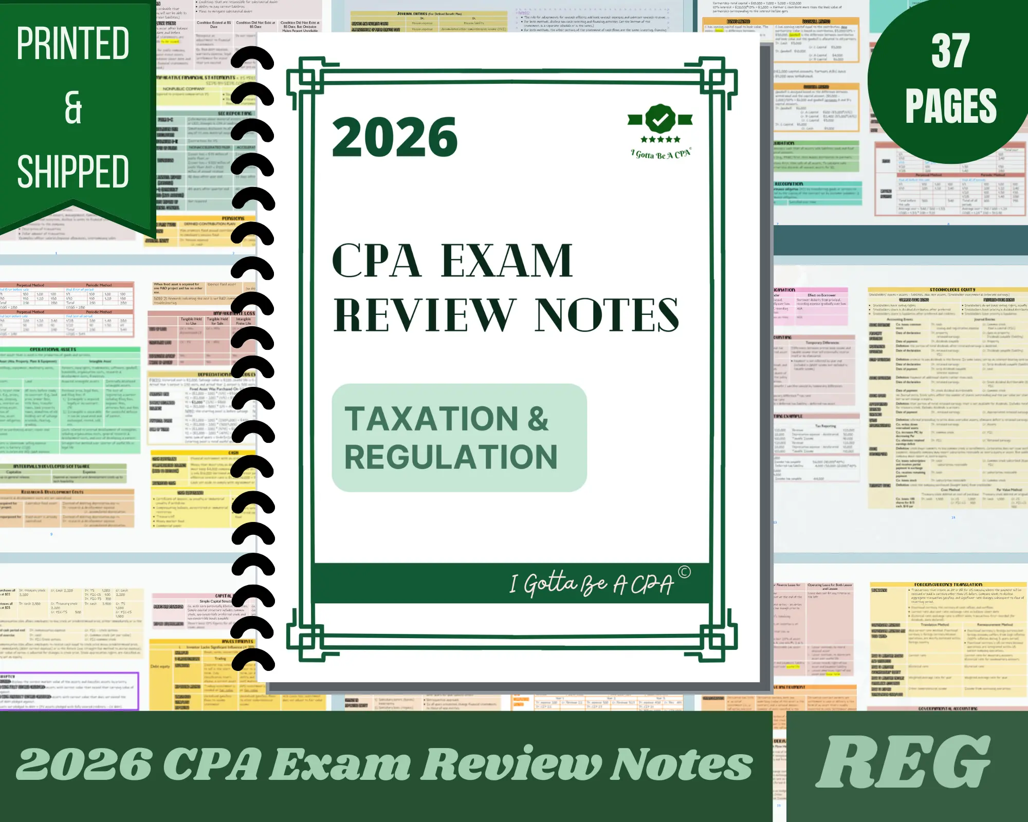 2026 | CPA Exam Review Notes - REG | Printed & Shipped | 37 Pages | Taxation and Regulation | 2026 Edition