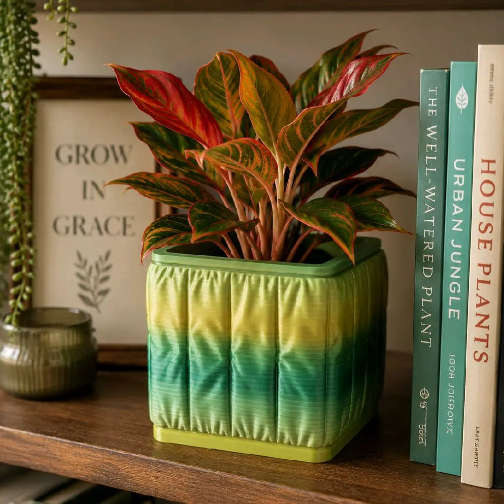 Cozy Pillow Square Planter | 3D Printed Decorative Flower Pot | 6" Opening