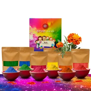 STORE INDYA Natural and Non Toxic Dry Color Powder - Multicolor | 6 x 50gms Each Herbal Gulal Color Powder for Color Wars, Easter Parties, Fun Runs, Gender Reveal, Holi Festival, Photography, Rangoli
