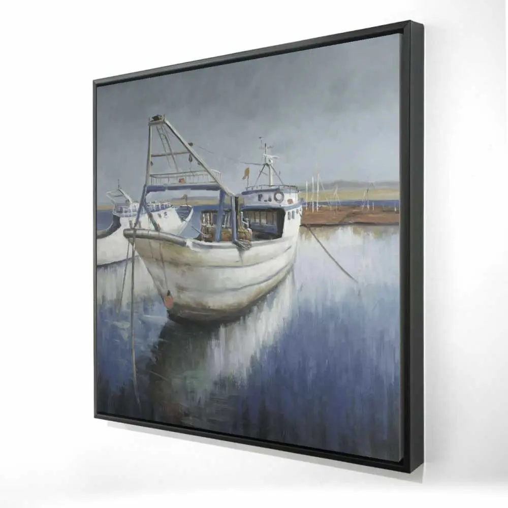 Begin Home Decor 2081-3636-CO41-2 36 x 36 in. Blue Fishing Boat - Sea Coastal Framed Canvas Home Decor