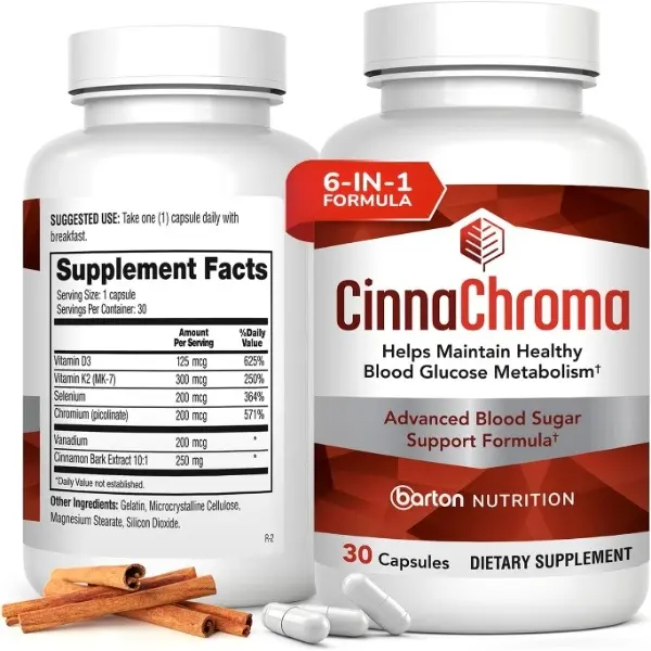 Barton Nutrition  - Cinnamon Supplement for Blood Sugar Control - 6-in-1 Formula - 30 Capsules - US Made - Natural Dietary Support for Healthy Glucose Metabolism