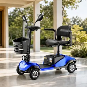 ARCH Folding Mobility Scooter for Adults Seniors Elderly - HEINSY Powered Motorized Collapsible All Terrain Scooter with 350W Motor, Dual 12V20AH Lead-Acid Batteries, Stainless Steel Frame, Blue, Ideal for Travel Shopping Daily Commutes