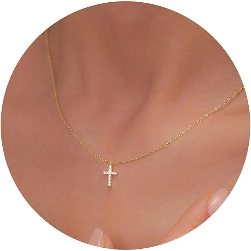 Graduation Gift Dainty cross necklace for women, dainty 14K gold filled/silver cross necklaces simple layered small cross choker necklace thin chain necklaces aesthetic jewelry for women gift