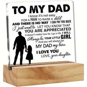 1-Piece Acrylic Desk Plaque Sign with Wood Stand - Father’s Day Dad Gift from Daughter, Hero Tribute Home Office Decoration, Keepsake Present for Home Supplies