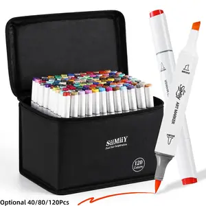 Siimiiy Art Markers,40/80/120 Colors Soft Brush & Chisel Permanent Alcohol Markers, Dual Tip Artist Sketch Art Markers Set for Adult Coloring Book, Aesthetic Cute School Supplies, Pens for Drawing Coloring Illustrations