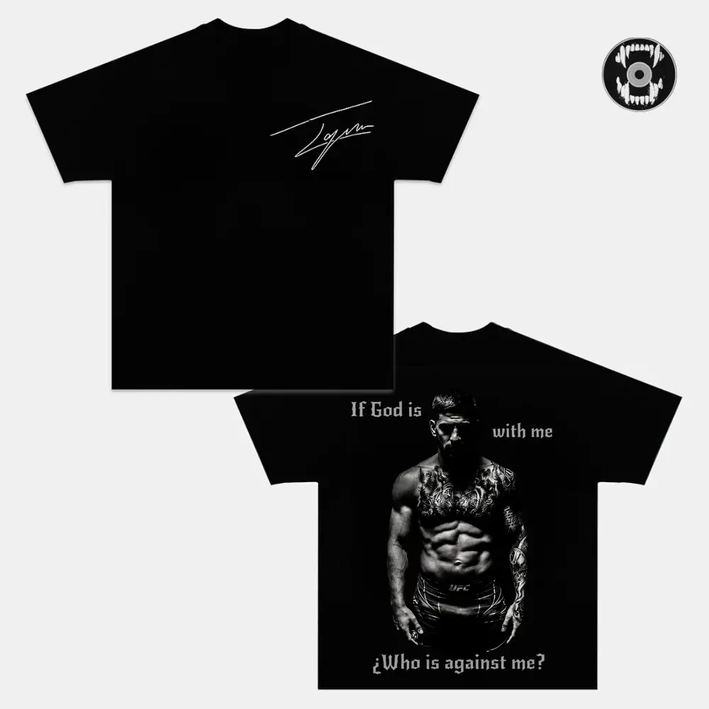 Ilia Topuria 'El Matador' Double Sided Graphic Tee, UFC MMA Fighter T-Shirt, Shadow Fighter Portrait Shirt, If God Is With Me Quote Tee, Vintage Fight Night Fan Merch, Cotton Streetwear Top, Gift Shirt for UFC Fans