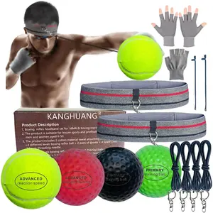 reflex Balls Boxing Headband Set for MMA Boxing Reaction Training 4 Different levels Balls+2 Sweat Absorbing Headbands+4 Spare Lines+2 gloves for all people