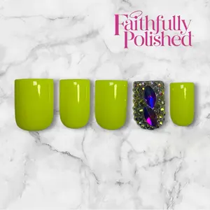 “Lemon” Neon Yellow Short-XXXL Luxury Handmade Reusable Press-On Nail Kit by Faithfully Polished handmade nail