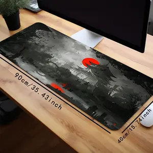 Japanese Samurai Mouse Pad Anime Landscape Desk Mat Extended XL MousePads Office Desk Accessories- Multicolor Non-Slip Stitched Edge Computer Mat For Desk 35.4x15.7 Inches Rubber Base Keyboard Pad