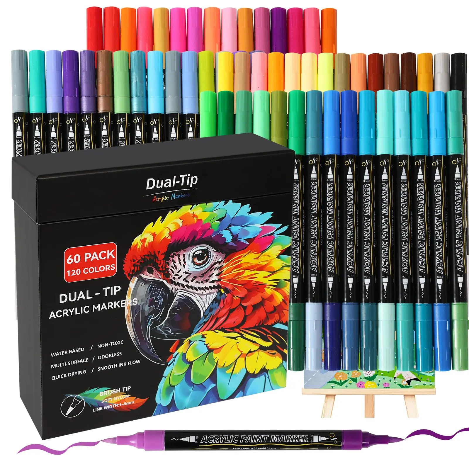 120 Colors Acrylic Paint Marker Pen Set, 60pcs Double-ended Acrylic Paint Marker Pen, Art Markers Set, Art Supplies for Rock Glass Ceramic Wood DIY Craft Painting, Acrylic Marker Pens
