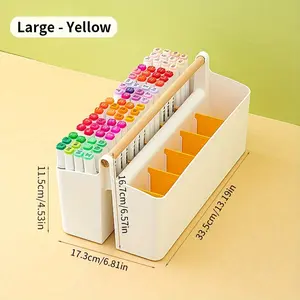 1pc Large Plastic Portable Caddy With Handle, Storage Organizer Bin With Adjustable Dividers For Art Supplies, Crafts, Home Room Supplies, Stationery Storage Organizer