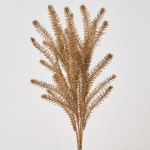 Glitter Flocked Bronze Copper Pine Bush Stem Spray - 19"
