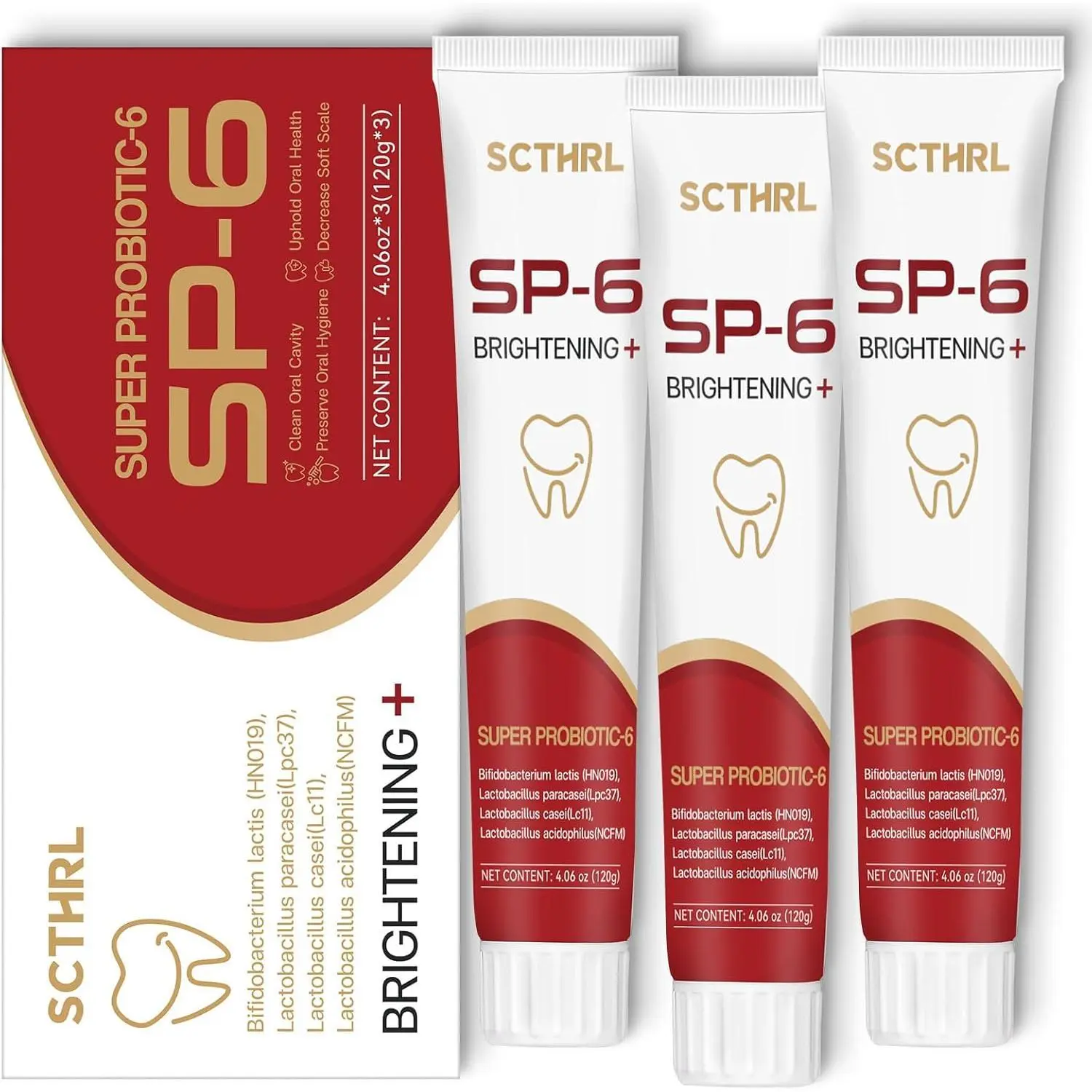 【Free Delivery】SCTHRL 3-Pack SP-6 Probiotic Whitening Toothpaste – SP6 Formula for Stain Removal, Enamel Protection, Fresh Breath & Tartar Prevention, Travel-Friendly Oral Care