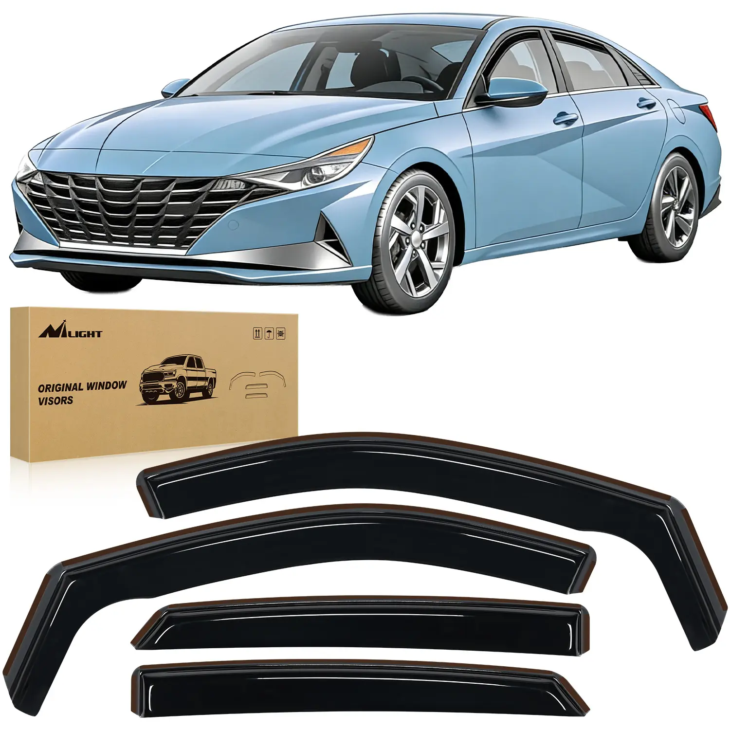 Nilight In-Channel Rain Guards, 4-Piece Original Deflectors for Hyundai Elantra 2021-2025, Vent Window Visors, Car Exterior Auto Parts Accessories, Car Accessories