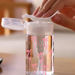 Bow Tie Pattern Clear Pet Refillable Travel Bottle, Makeup Remover Dispenser, Makeup Remover Tool, With 3.38oz/6.76oz Portable Pump Dispenser For Nail Polish Remover, Dome Design, Hand Wash Only, Reusable