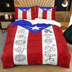 Puerto Rico Flag Themed Duvet Cover (Including 1 Bed Duvet Cover And 1-2 Pillowcases), Primitive Art Bedding Set, Perfect For Bedroom And Dormitory Decoration For Adults And Teenagers, Perfect Gift, Decorative Duvet Cover, Bed Sets