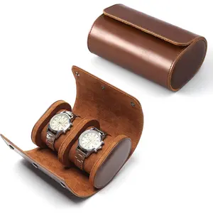 Watch Roll Travel Case for Men Portable Watches Organizer Box with Removable  Pillow Holder (2 Slot Brown)