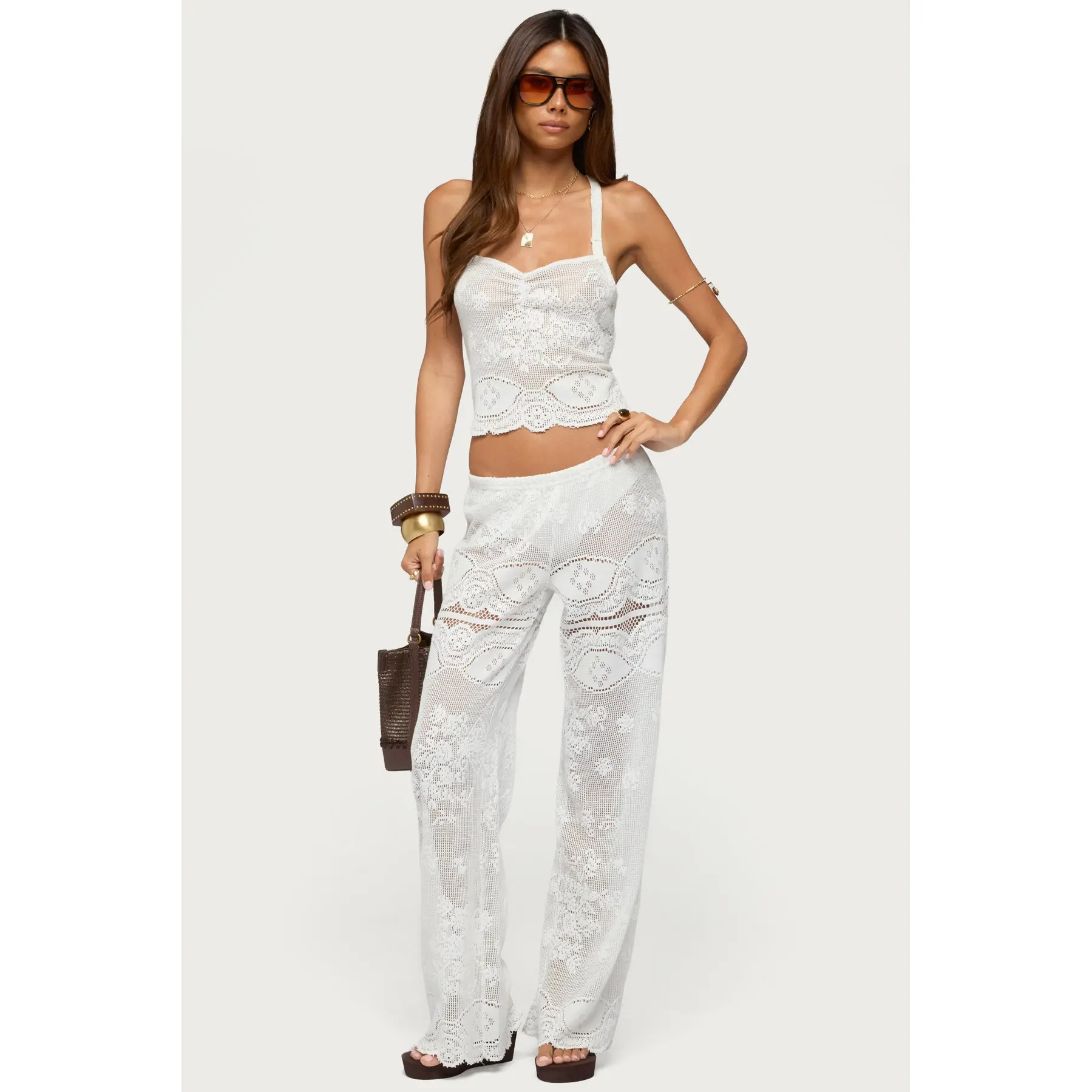 Milaya Sheer Crochet Straight Leg Pants
