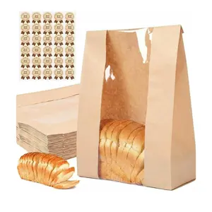 30 pack bread paper bags with window, including 30 homemade bread storage label seal stickers (13.7x8.3x3.5 inches)