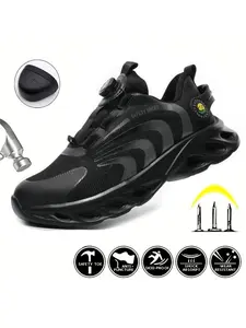 Men's Colorblock Rotary Buckle Steel Toe Trainers for Fall, Anti-smashing Anti-piercing Steel Toe Safety Shoes, Casual Summer Outfits 2025 Safety Sneakers for Daily Work, Comfort Walking Shoes, Footwear, Steel Toe Workshoes, Work Safety Shoes