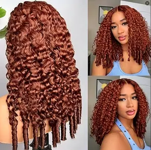 200 Density Thick Wig Human Hair Curly Ginger Reddish Brown Wig 33 # reddish brown wig